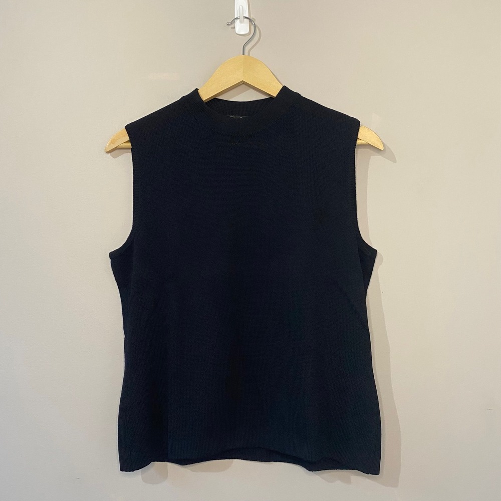 St John Basics Black Santana Knit Mock Neck Sleeveless Top Shell SP 02 Size S